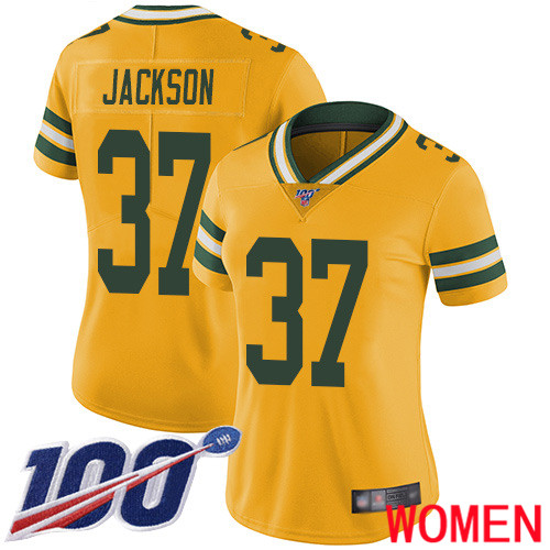 Green Bay Packers Limited Gold Women #37 Jackson Josh Jersey Nike NFL 100th Season Rush Vapor Untouchable